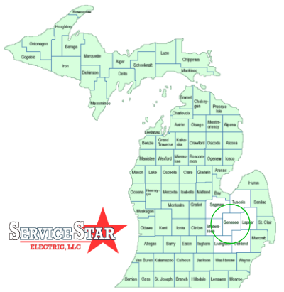 map or  michigan with Servicestar logo over Genesee County